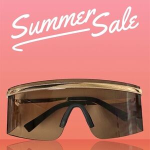 Women’s Sunglasses Tan Lenses Gold Trim Large Square